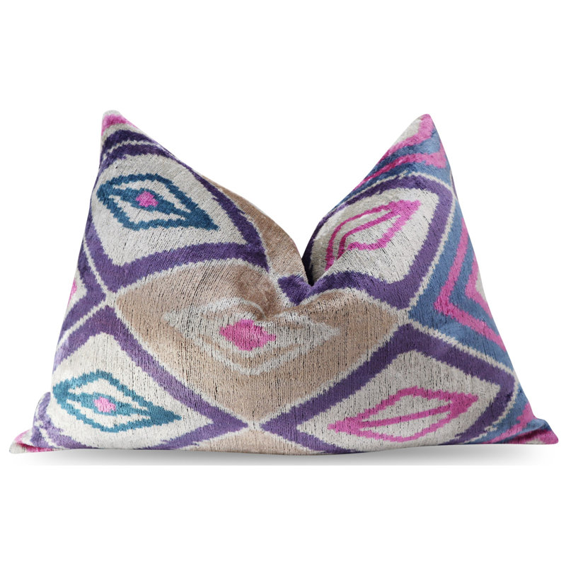 Oreiller en velours à formes géométriques, H 16 po x l 24 po, Rose pâle / beige, Forme rectangulaire