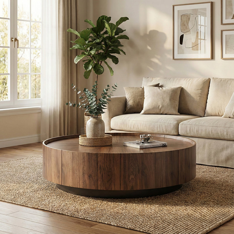 Drum Coffee Table with Storage, 32cm H x 90cm L x 90cm W