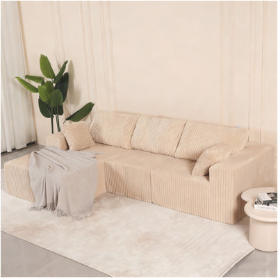 Modular Sectional Sofa With Pillow, Cloud Sectional Couch With Chaise, Modern Modular L-Shape Sofa Couch With Deep Seat, Upholstered Couches For Living Room And Bedroom, Beige