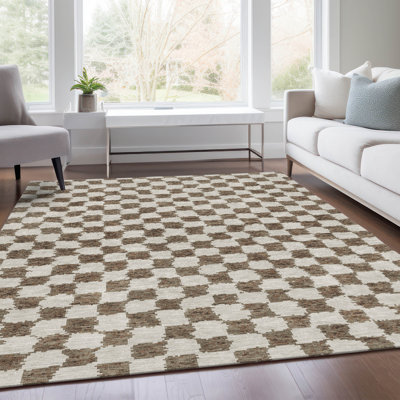 Machine Washable Indoor/Outdoor Xhevrie Brown Rug