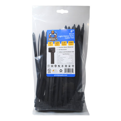 8" 120lb Light Heavy-Duty Cable Tie 100/bag