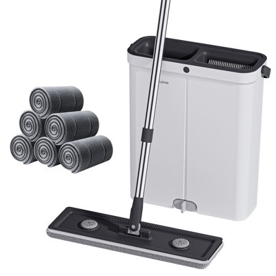 JOYBOS hands-free flat mop with self-cleaning bucket system, suitable for wet and dry mopping, with adjustable handle, suitable for hardwood floors, tiles, and laminate floors