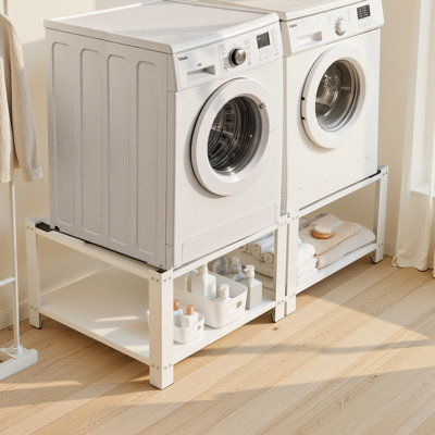 Piédestal de buanderie, hauteur de 16,1 po, piédestaux laveuse et sécheuse 27,5 po x 27,5 po avec tablette de rangement, capacité de charge de 700 lb, pieds antidérapants, support pour machine à laver, ajustement universel, blanc