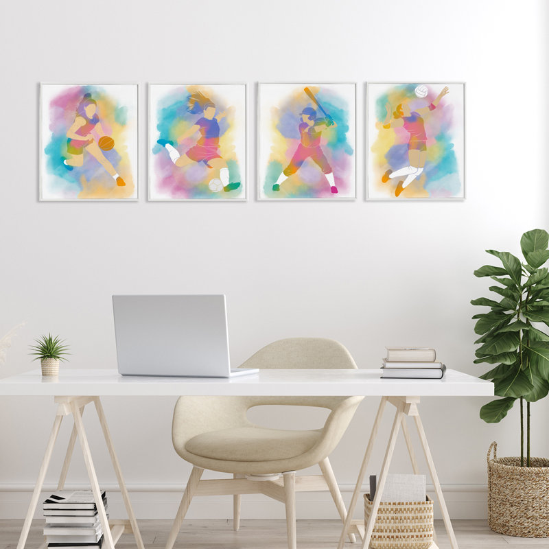 Ensemble de giclées encadrées 4 couleurs pour femmes, design par Marcus Prime, H 14 po x l 44 po