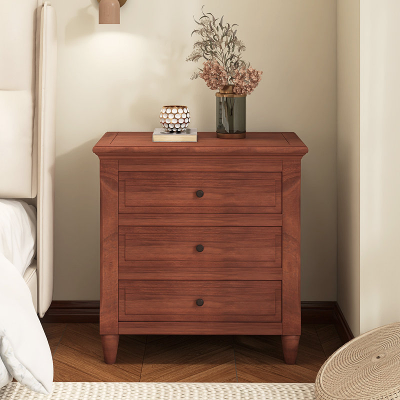 28" Painted Nightstand With 3 Drawers, Brown