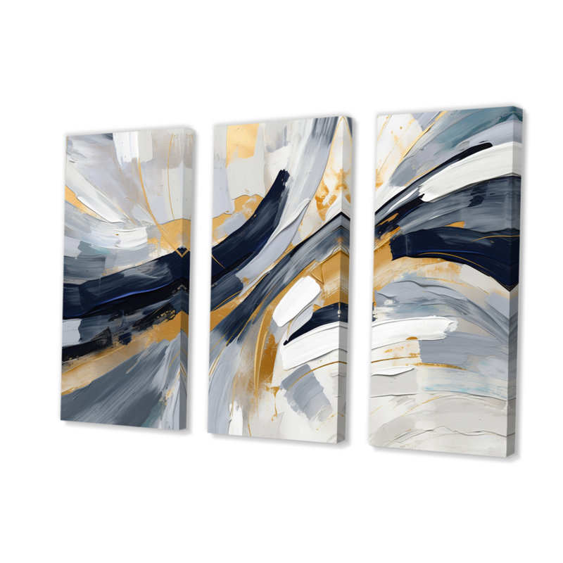«Grey and Gold Transcendent Impressions V», impression sur toile tendue 3 pièces, H 28 po x l 36 po x P 1 po