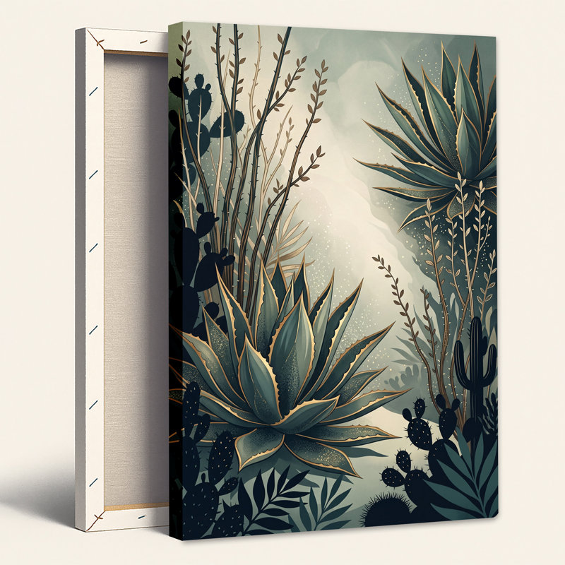 Art mural sur toile bleu sarcelle et cactus agave, H 30 po x l 20 po