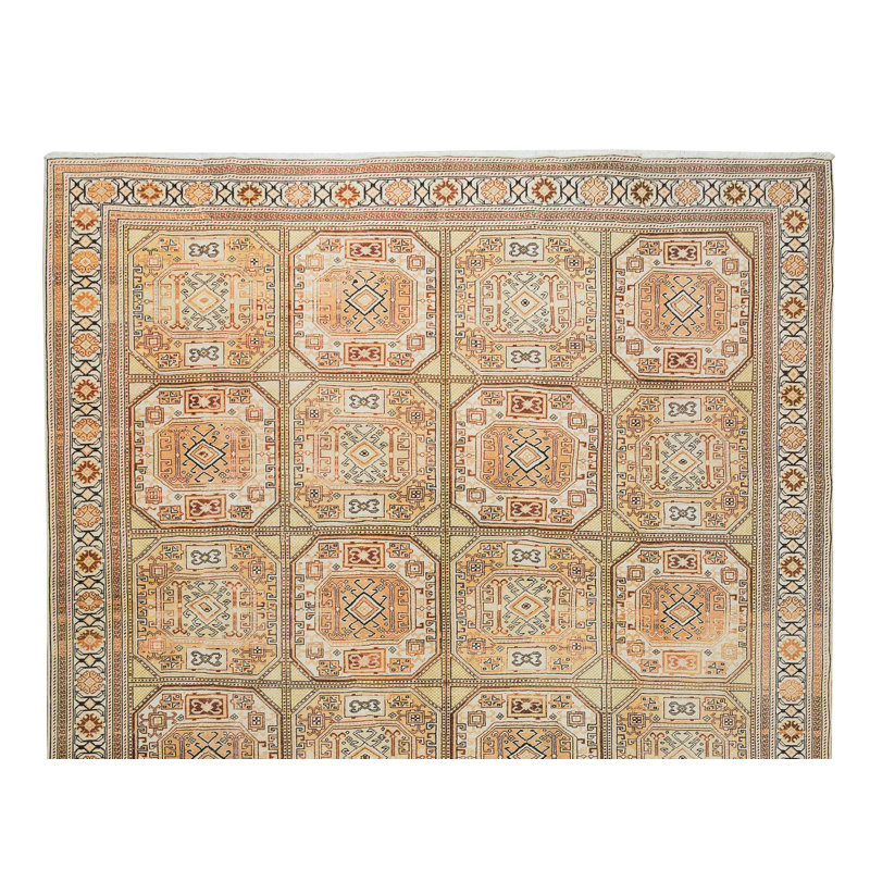 Tapis turc Kysari rétro en laine noué à la main à motif géométrique et motifs tribaux