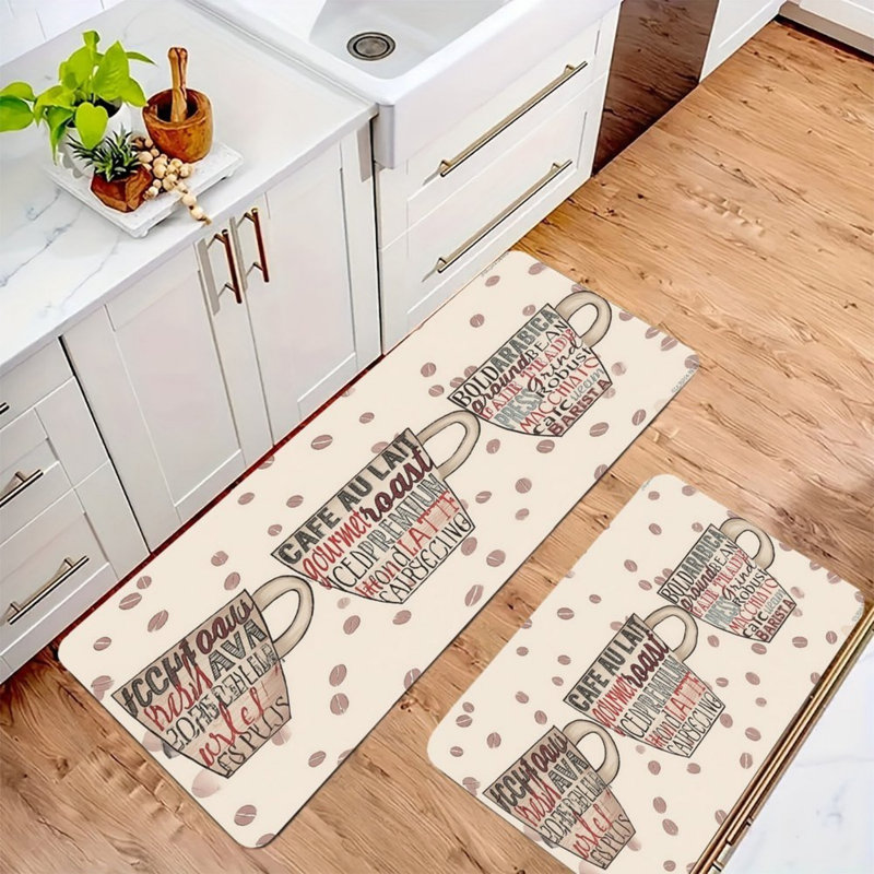 Tapis de cuisine à motif de tasse à café, 2 pièces, brun beige