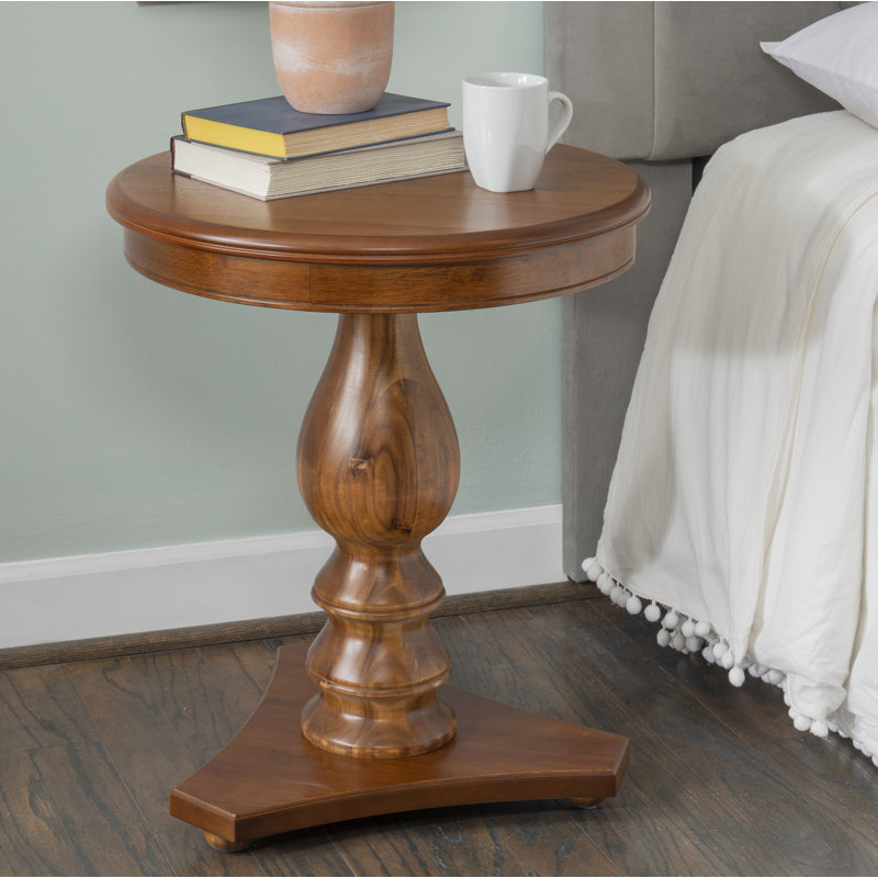Amone Solid Wood Pedestal End Table, Hazelnut