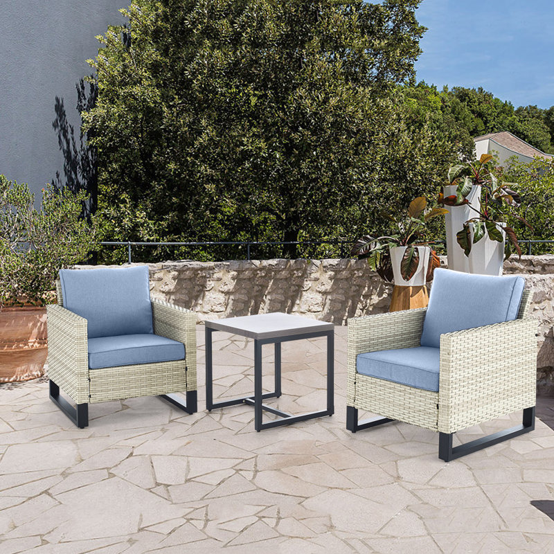 Ingvald Wicker 2 - Person Patio Conversation Set with Cushions, Baby Blue