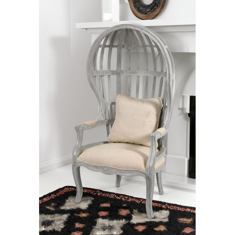Mystique Grey Balloon Chair, 62" H x 31.5" W x 30" D, Cream  Linen, Gray Wood