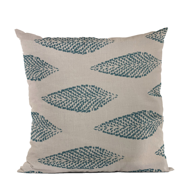 Large Leafs Linen Indoor/Outdoor Pillow Cover & Insert, 20" x 20", Beige, Blue