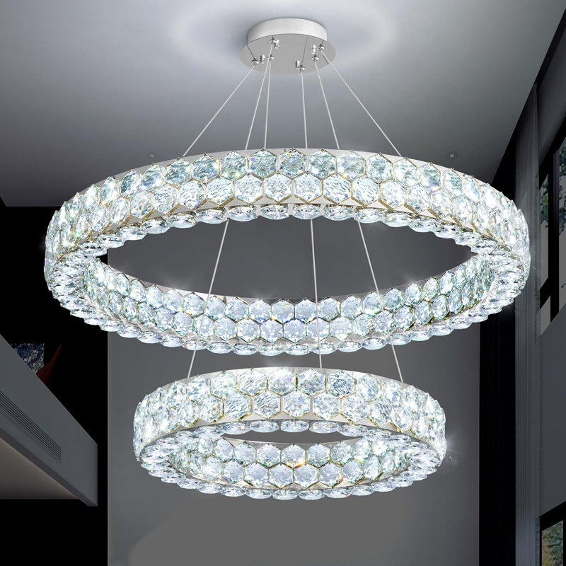 Lustre en cristal à 2 lumières à intensité variable, Argent argent