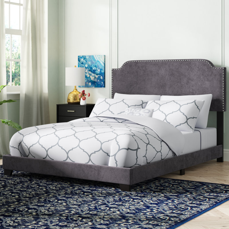Lit tapissier standard Millison, Gris foncé, Très grand