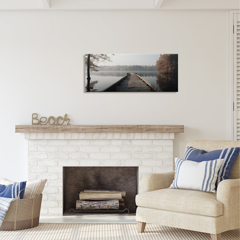 «Woodland Lake Dock» par Ray Powers, reproduction d'art sur toile tendue, H 17 po x l 40 po x P 1,5 po