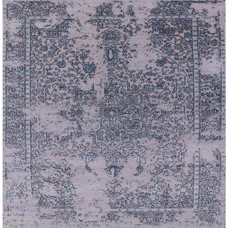 Tapis oriental bleu / gris Shawnda, Carré 8 pi