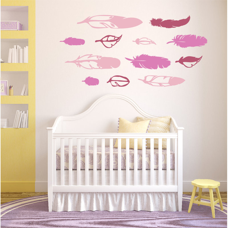 Décalcomanie murale plumes de bois, H 18 po x l 36 po x P 0,01 po, Rose