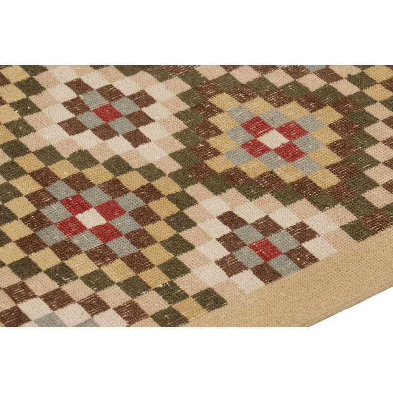 Vintage Turkish Rug, Beige And Brown With Diamond Geometric Pattern – Rug & Kilim