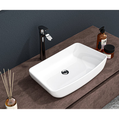 Lavabo rectangulaire moderne en céramique 24 "x 15" teinté, look élégant, montage sur comptoir pour salle de bain de restaurant et de bureau à la mode, installation à différents endroits