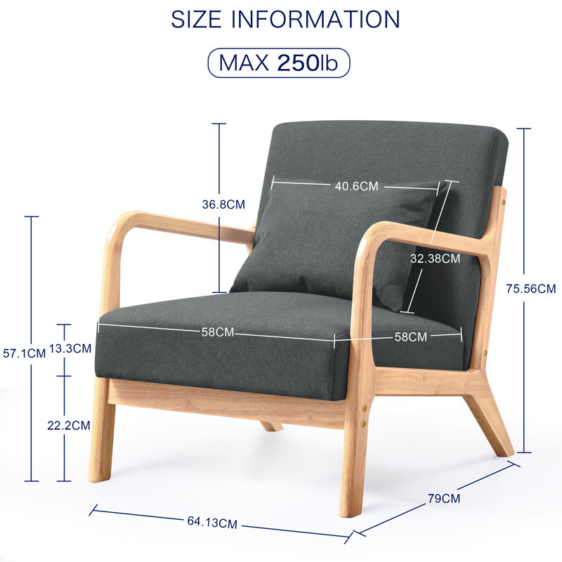 Chaise avec accoudoirs de lecture rembourrée Comfy, 100 % lin gris foncé