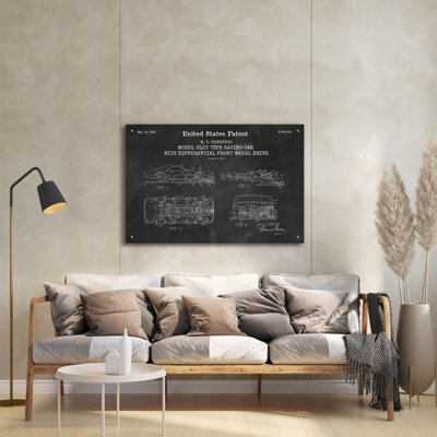 «Voiture de course, modèle de machine à sous modèle de tableau noir breveté», art mural en verre acrylique