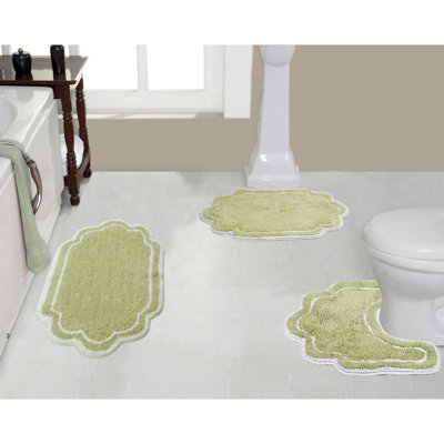 Dobrinka Cotton Bath Rug Set, Machine Washable, Quick Dry, Non-Slip, Absorbent - 3 Piece Set with Contour