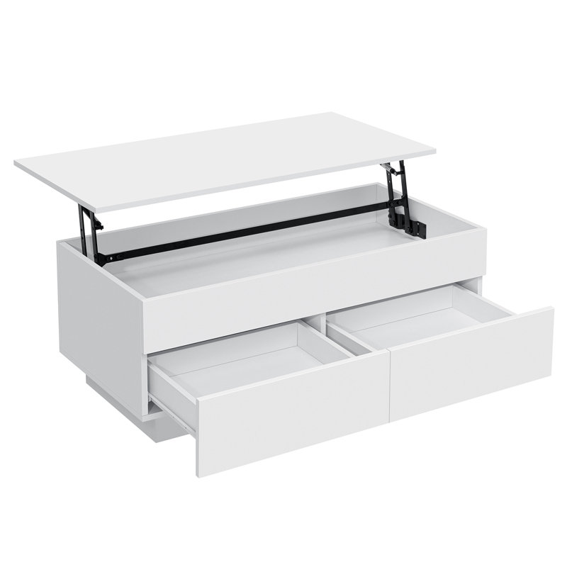 Aviad Lift Top Coffee Table with Multifunctional RGB LED Lights, Hidden Compartment and Drawers, White