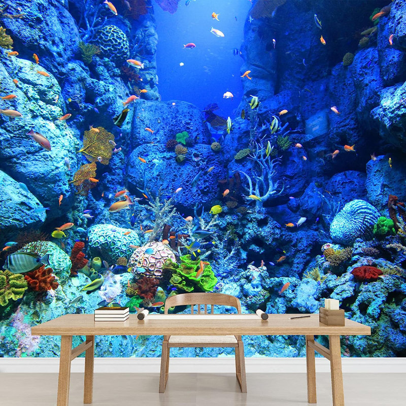 Adhésif mural bleu sous-marin à peindre Sealifes, L 100 po x l 144 po