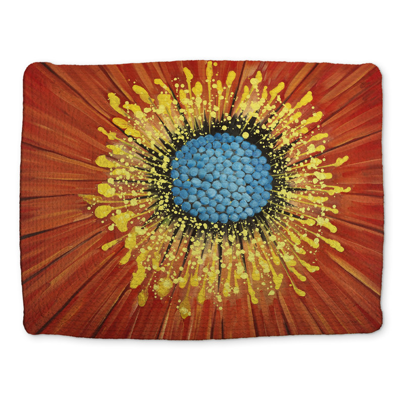 Blue Botanical Bedroom Braided Polyester Placemat - Red Flower