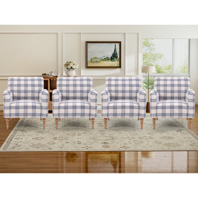 29" Wide Vintage Solid Wood Plaid Accent Chair With Nailhead Trim