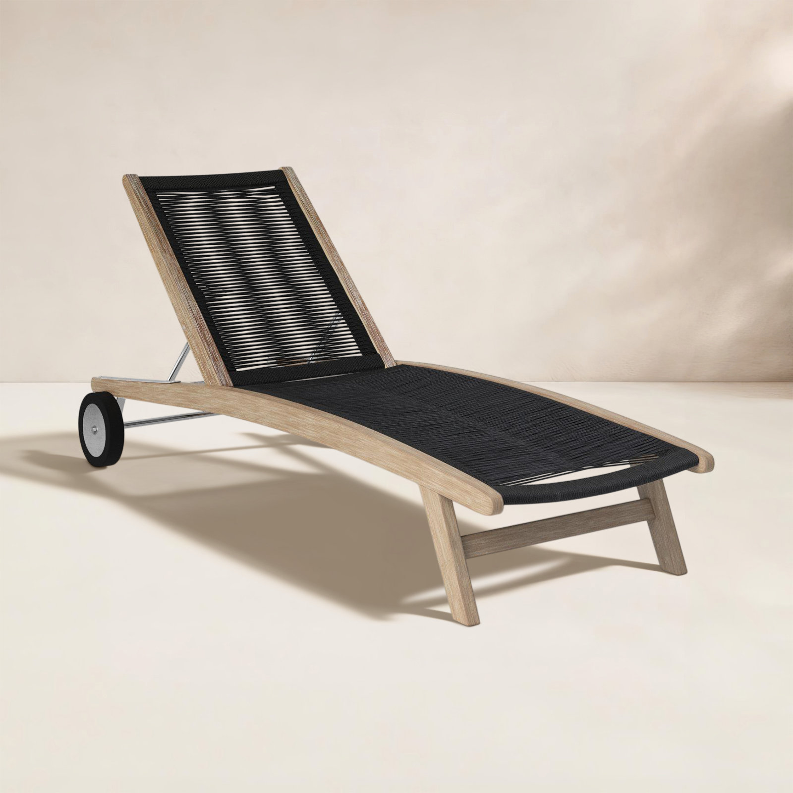 72'' Outdoor Eucalyptus Chaise Lounge, Black, Brown