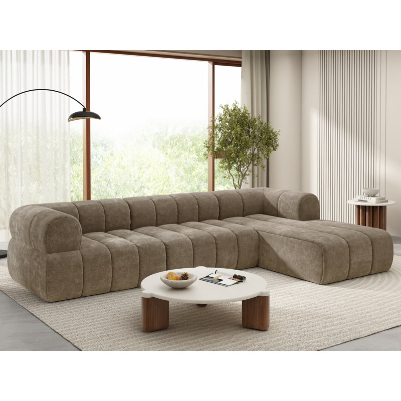 Canapé modulaire en L rembourré, Polyester espresso