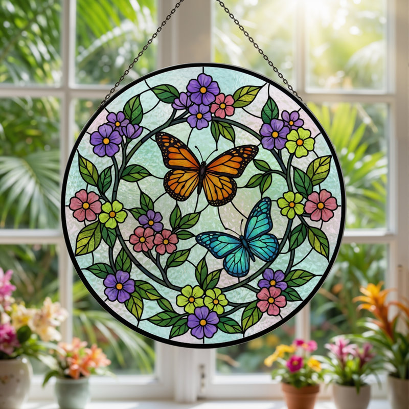 Vitrail de vitrail papillon Butterfly, 7,8 heures, 7.8"H