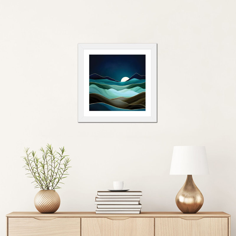 Moonlit Vista - impression d'art graphique, H 16 po x l 16 po x P 1 po, Papier encadré blanc, Blanc