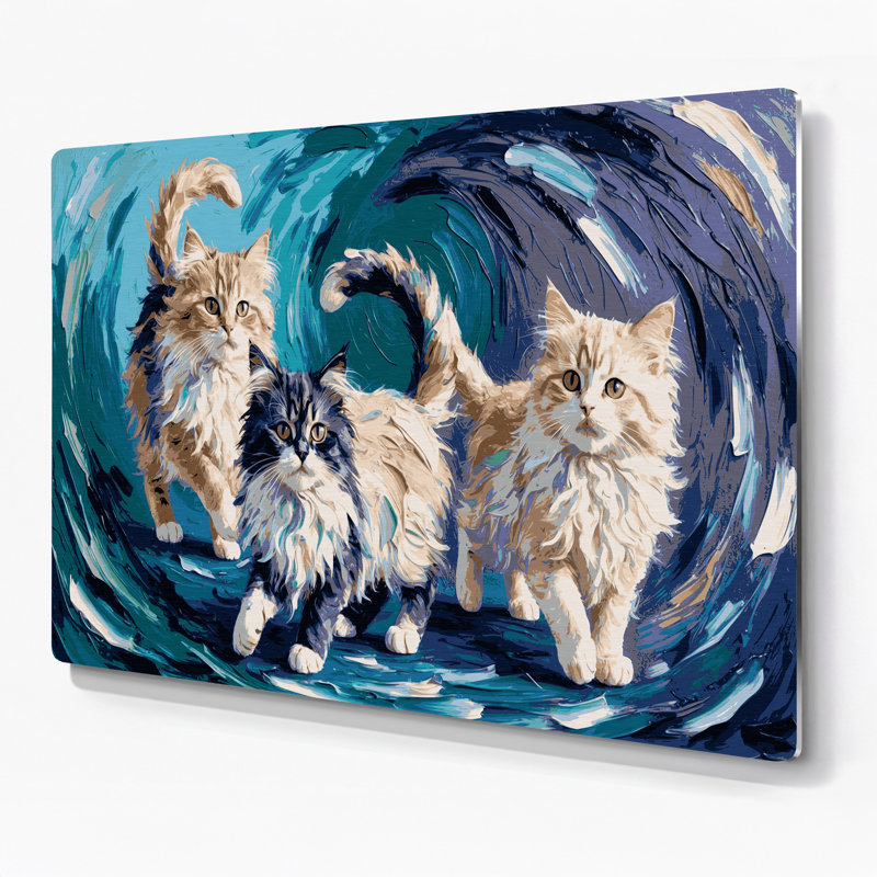 «Cats Ragamuffin», art mural en métal bleu, H 240 po x l 360 po x P 0,05 po