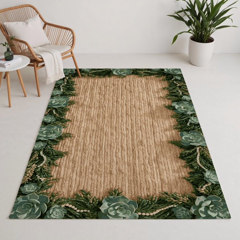 Tapis d'intérieur et d'extérieur brun Botanical, Rectangulaire 3 pi x 5 pi