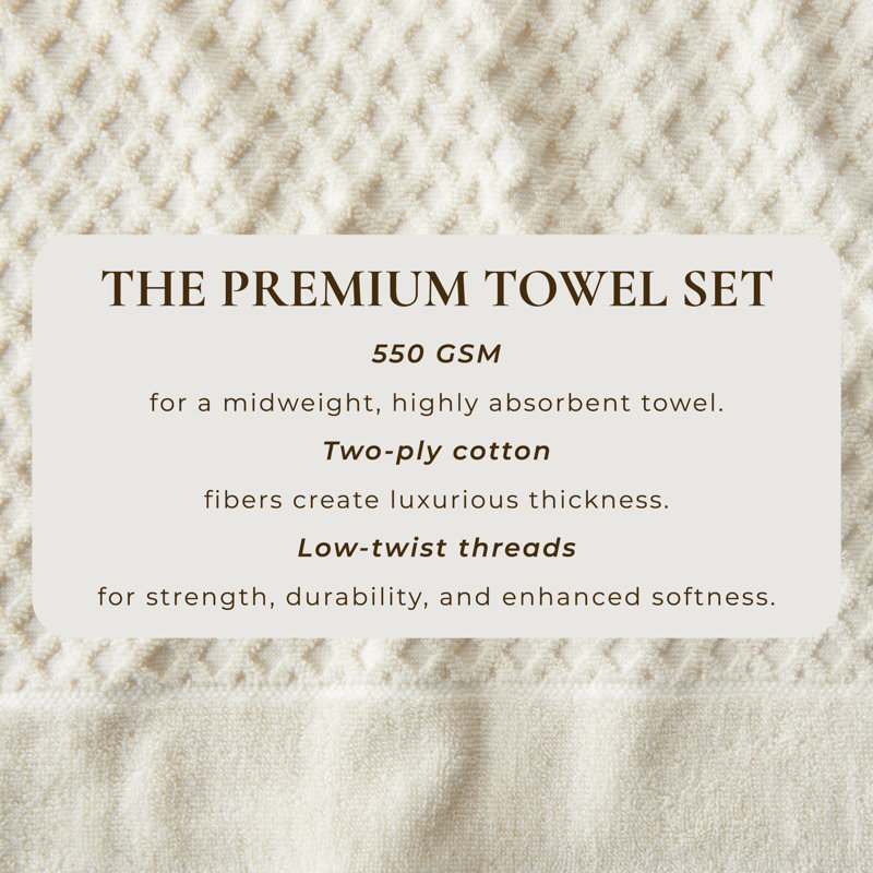 Ivory Cotton Diamond Textured 6-Piece Towel Set