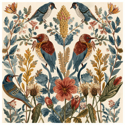 Toile tendue avec oiseaux et fleurs sauvages en plusieurs tailles