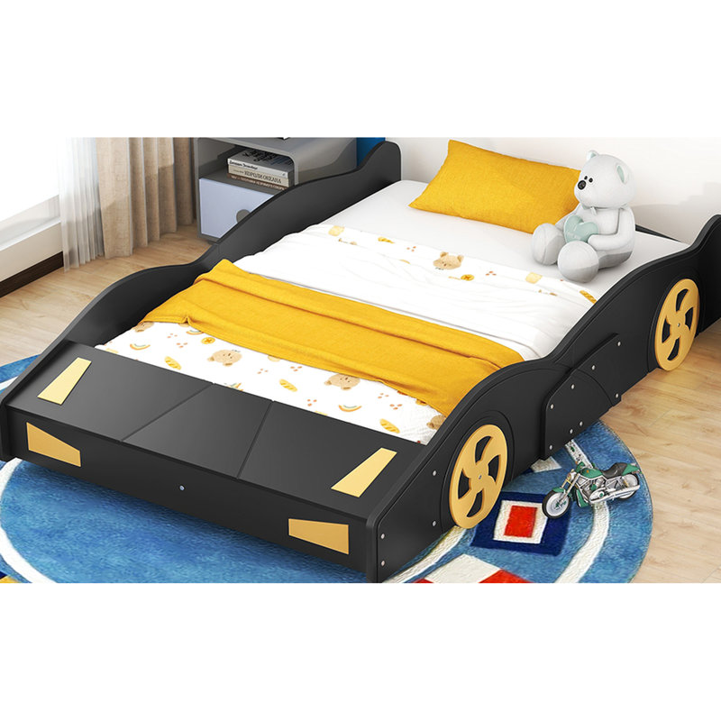 Race Car Bed With Storage And Quality Materials Black+Yellow Platform Appeal Convenient, Full, Black