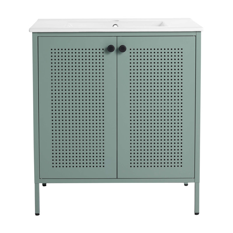Meuble-lavabo autoportant de 30 pouces avec comptoir en céramique, Vert