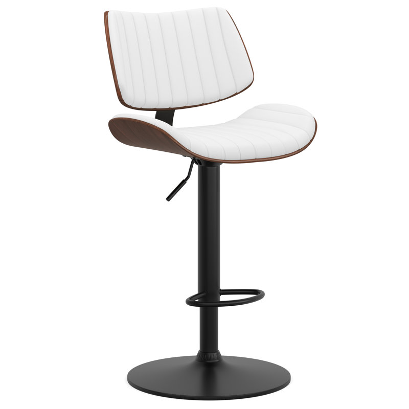 Tabouret de bar moderne pivotant avec repose-pieds et élévateur hydraulique Novak, Blanc