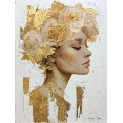 Golden Rose Reverie Wrapped Canvas Wall Art