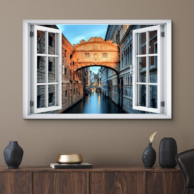 Fenêtre, paysage, fenêtre, coucher de soleil, canal italien, paysage urbain, images de la nature, paysage
