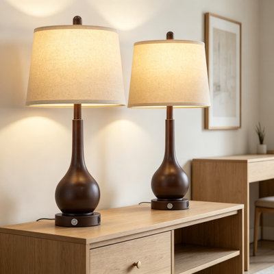 Touch Control Table Lamps Set Of 2, 3-Way Dimmable Bedside Lamps With USB Charging Ports For Bedroom And Living Room, Includes LED Bulbs, Farmhouse Design