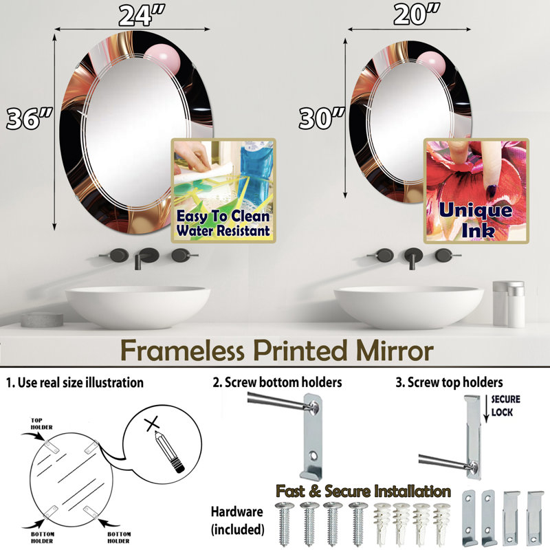 Ogdensburg - Miroir mural moderne ovale, 30 po x 20 po