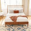 Solid Bamboo Wood Spindle Platform Queen Bed With Tall Headboard, Bohemian Mid-Century Modern Style, No Box Spring Required, Brown-666318105-666318104