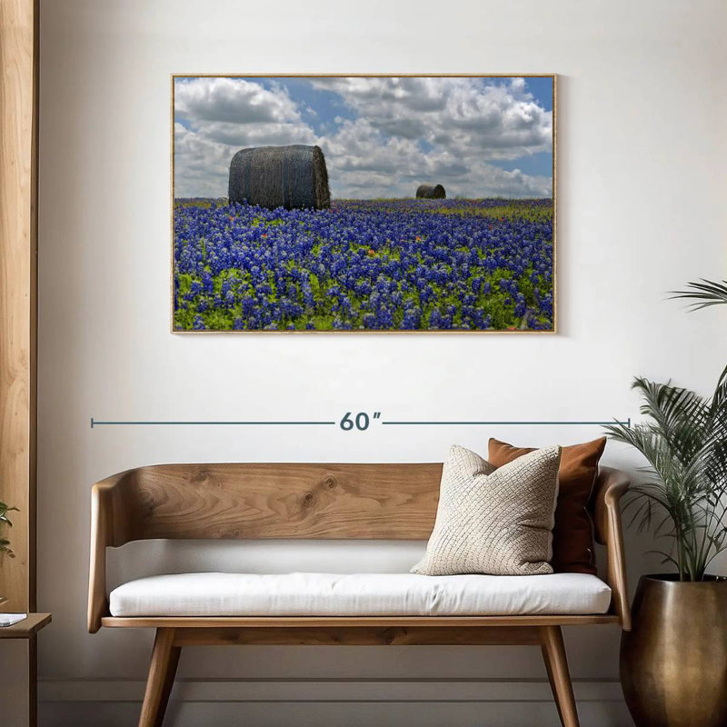 Texas Bluebonnets, Cadre flottant en bois naturel, 43 po x 29 po