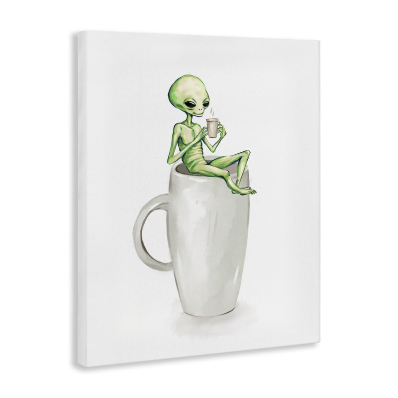 Art mural sur toile Alien & Coffee par Ziwei Li, H 48 po x l 36 po