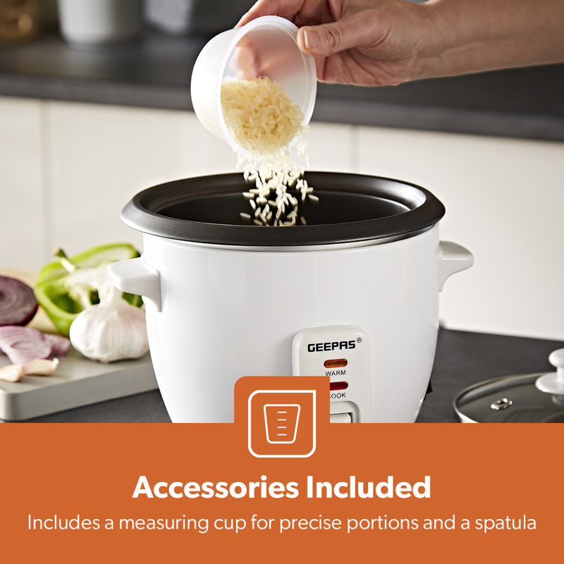 GEEPAS Rice Cooker, 0.6L | Electric Rice Cooker with Keep Warm Function, Automatic Cooking, Non-Stick Inner Pot | Includes Measuring Cup, Spatula & Glass Lid | 300W, 2 Year Warranty